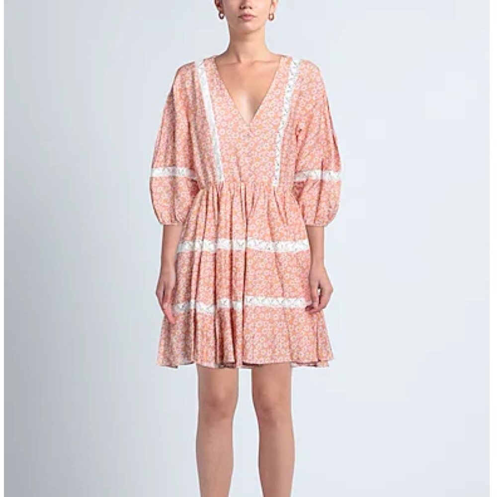 Maje Printed Lace Braid Mini Dress in Pink Daisy